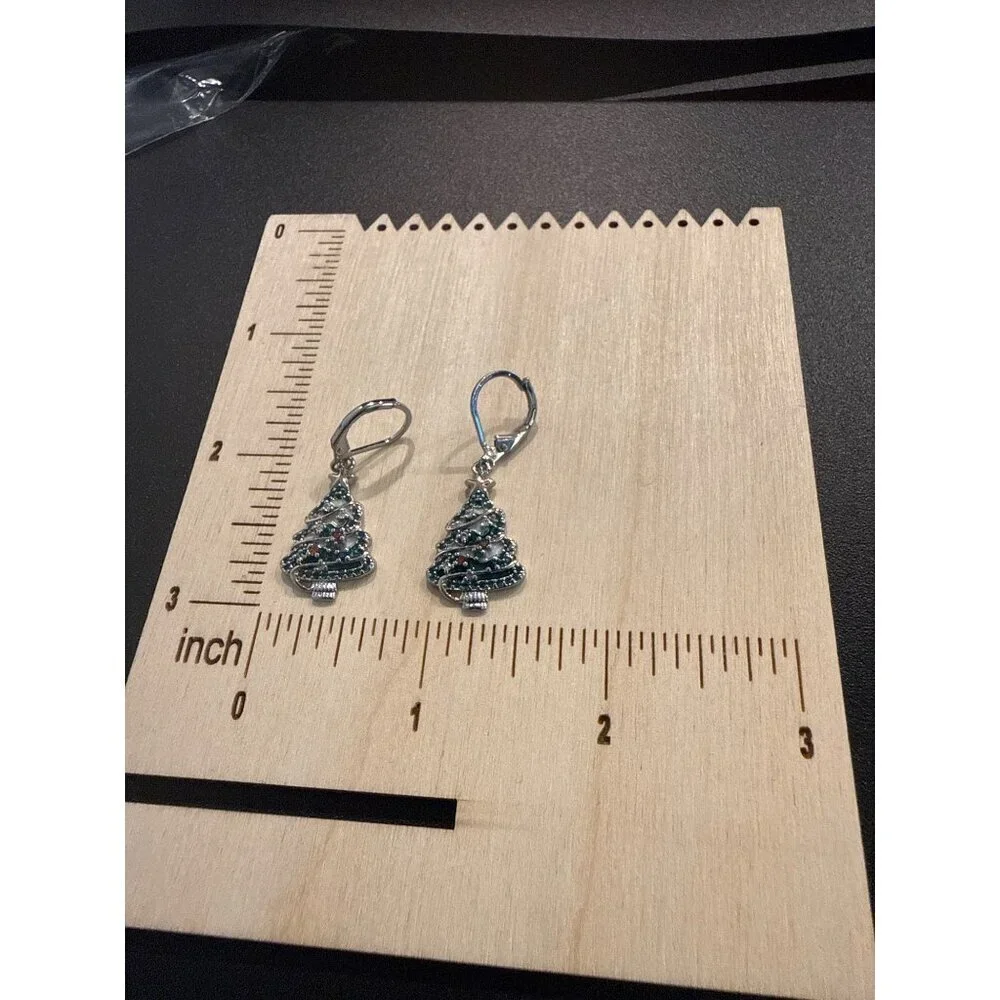 Christmas Tree Rhinestone Earrings Leverback Closure